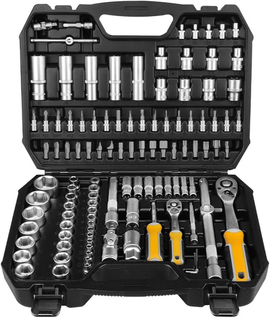 Hoteche Steeksleutelset, 110-delig, 1/4 inch en 1/2 inch gereedschapskofferset, professionele gereedschapsset