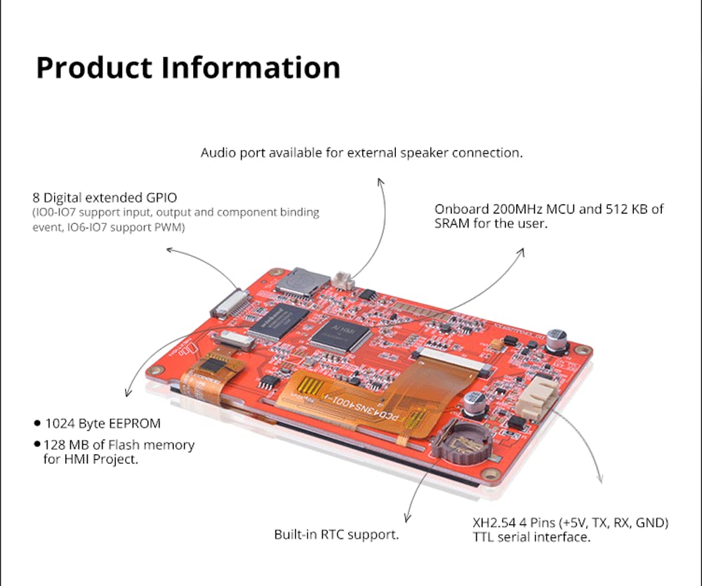 Nextion Display Intelligent NX4827P043-011C, 4,3 inch capacitief touchscreen, 480 x 272, seriële LCD-TFT HMI-displaymodule NX4827P043-011C, ondersteunt audio video