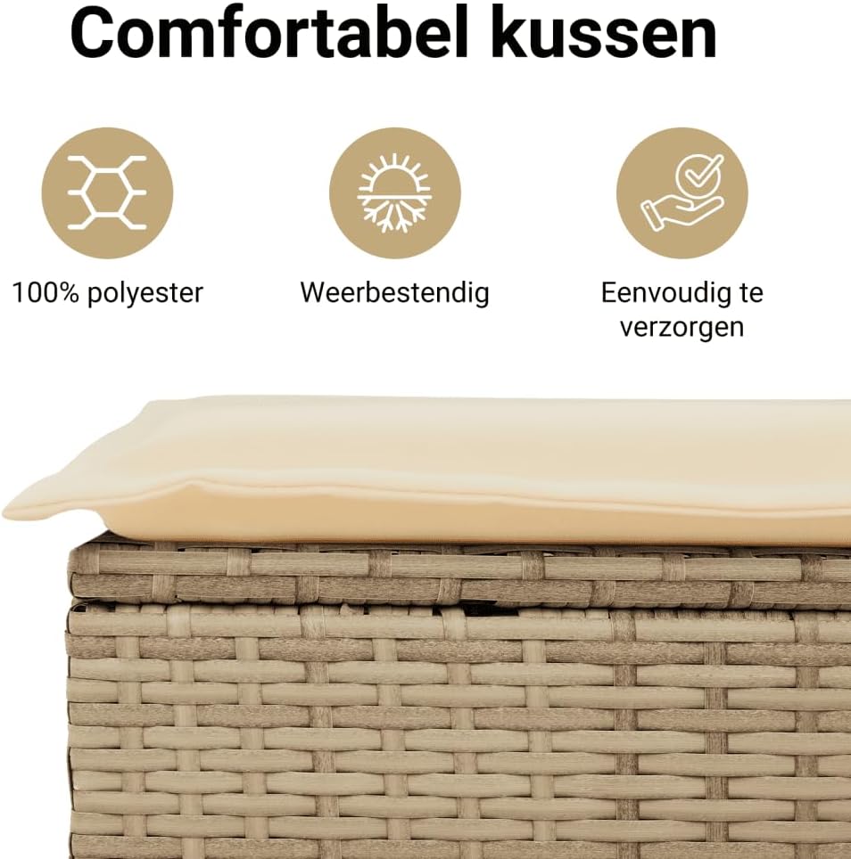 vidaXL 3-Piece Garden Set with Cushions Poly Rattan Beige, Lounge Set, Garden Lounge Set, Garden Bench Set, Garden Table, Outdoor Lounge Set, Garden Set Lounge - QUORE