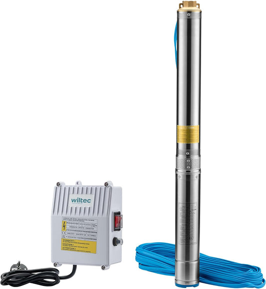 Wiltec 4" diepwateromp 1100 W, waterpomp met een debiet van 6000 l/u, dompelpomp met een dompeldiepte van max. 20 m en een opvoerhoogte van max. 103 m