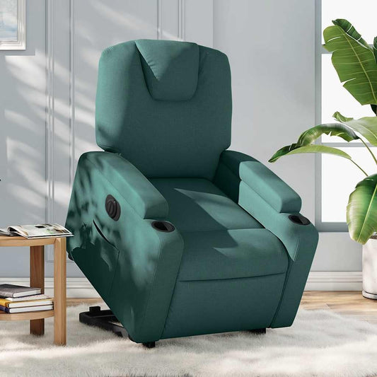 Relaxstoel Met Opstahulp – Elektrische Relaxstoel – Tv-Stoel – Ligstoel – Enkelvoudige Ligstoel – Donkergroene Stof – Elektrisch Kantelsysteem – Maximaal 135 Graden Ligpositie
