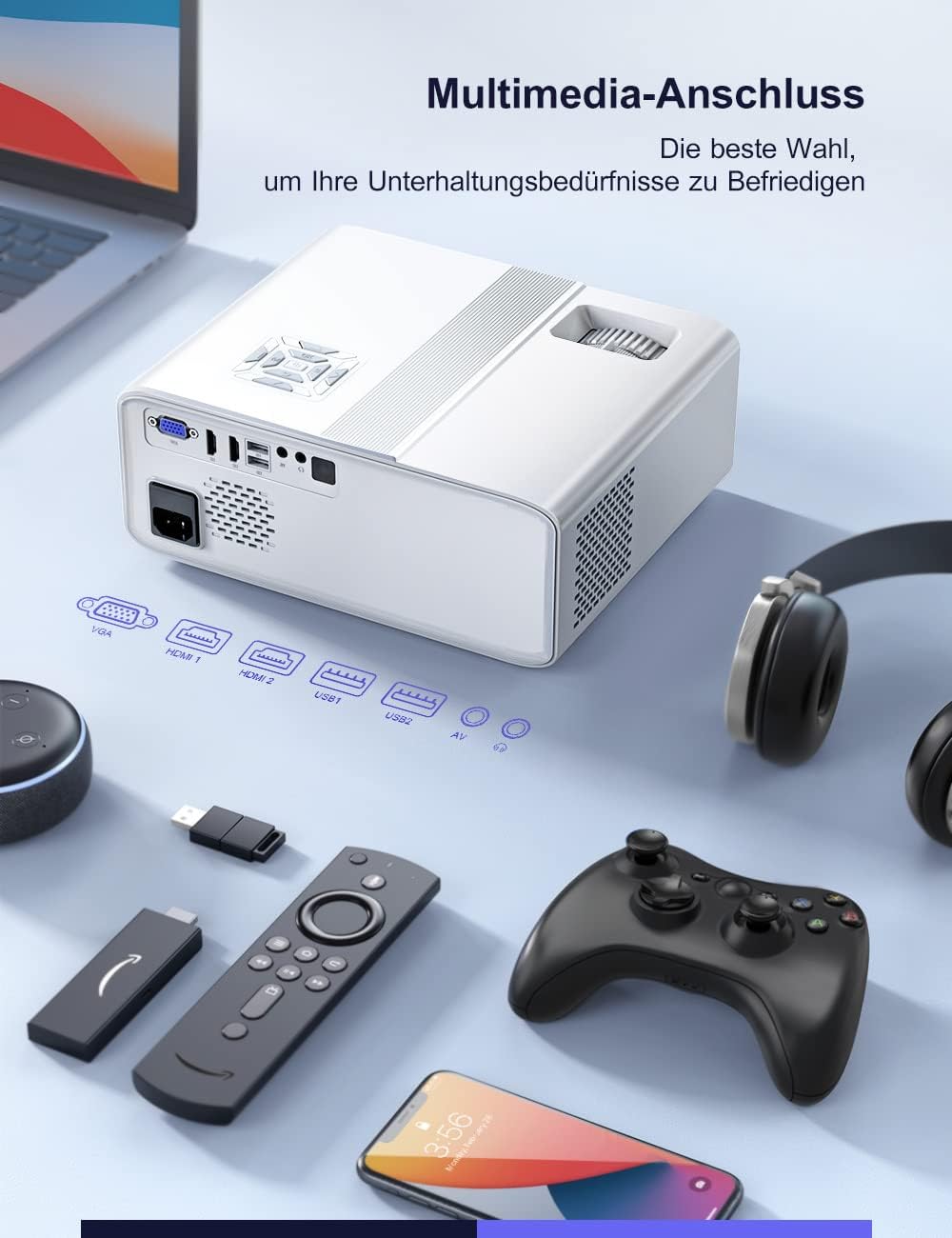 Beamer Full HD 5G WiFi Bluetooth, WiMiUS 9500 lumen 1080p beamer ondersteunt 4K video thuisbioscoop projector
