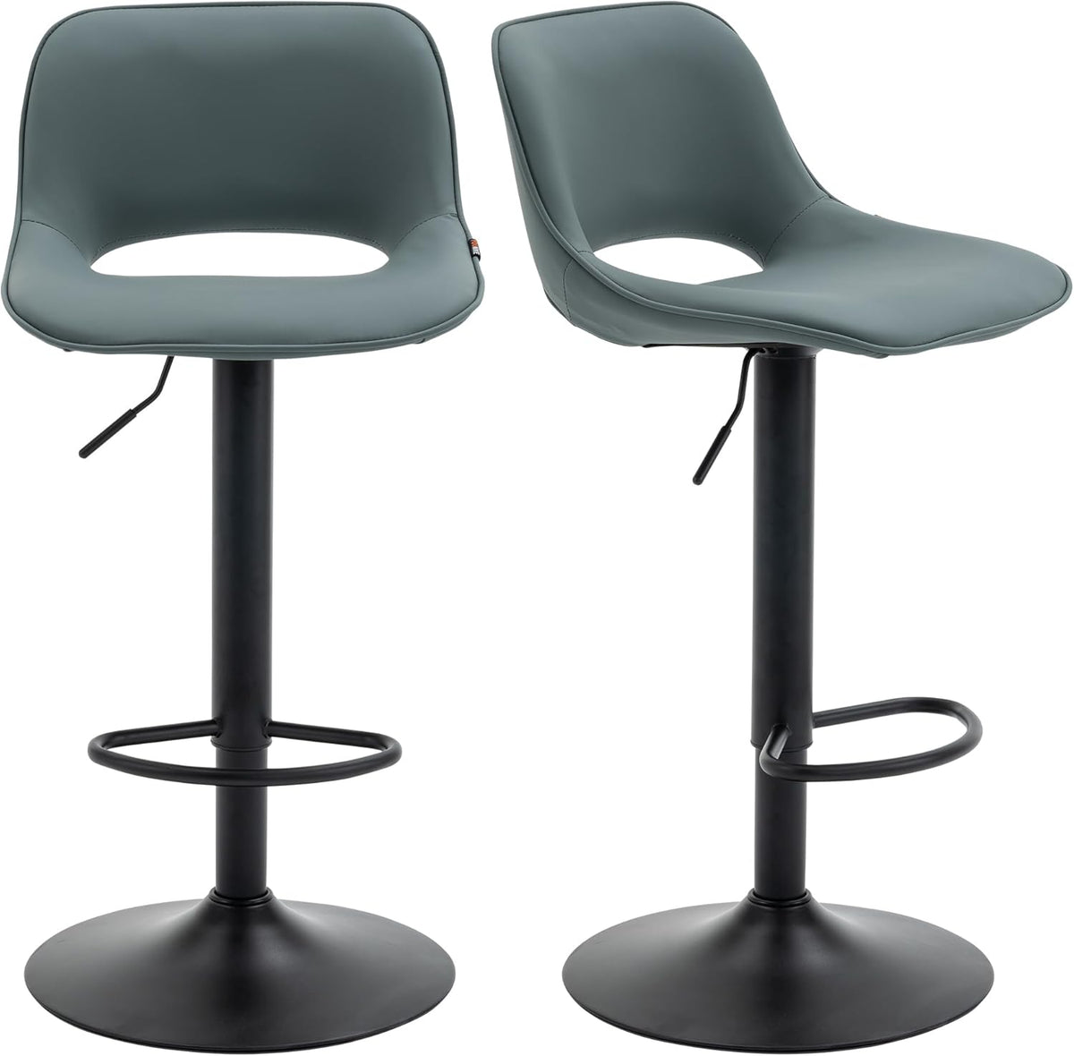 YOUNIKE Barkruk set van 2, barstoelen, barkruk, in hoogte verstelbaar, draaistoel, keukenstoelen, toonstoel met holle rugleuning, hoge barkruk voor bar keuken, grijsgroen