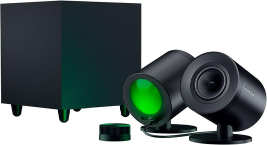 Razer Nommo V2 Pro - Full-range 2,1-gamingluidsprekers voor pc met draadloze subwoofer (drivers van 3 inch met aluminium faseplugge, Razer Chroma RGB-verlichting, THX Spatial Audio) Zwart