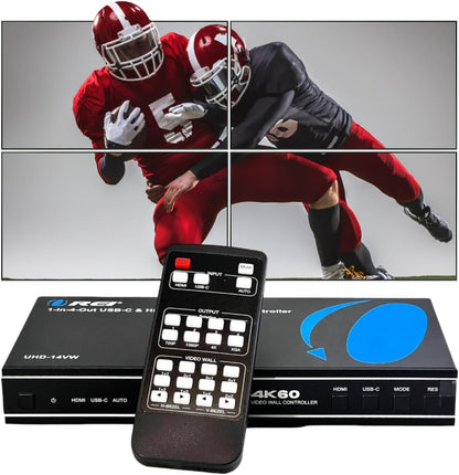 OREI - Videowandcontroller HDMI of USBC 4K 2x2 display tot 4K 60Hz ondersteuning 2x1, 1x2, 1x3, 1x4
