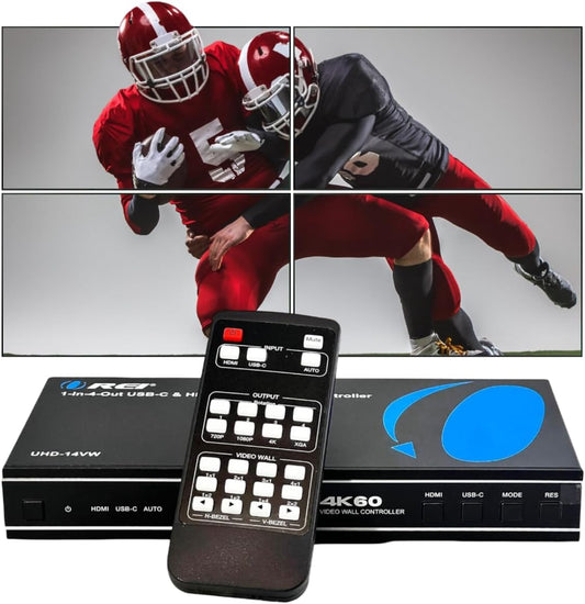 OREI - Videowandcontroller HDMI of USBC 4K 2x2 display tot 4K 60Hz ondersteuning 2x1, 1x2, 1x3, 1x4