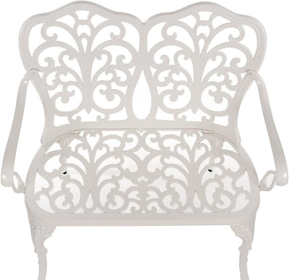 Butterfly Style Garden Bench Bistro Bench for 2 Cast Aluminum 100cm Bench Park Bench Garden Furniture (White) - QUORE