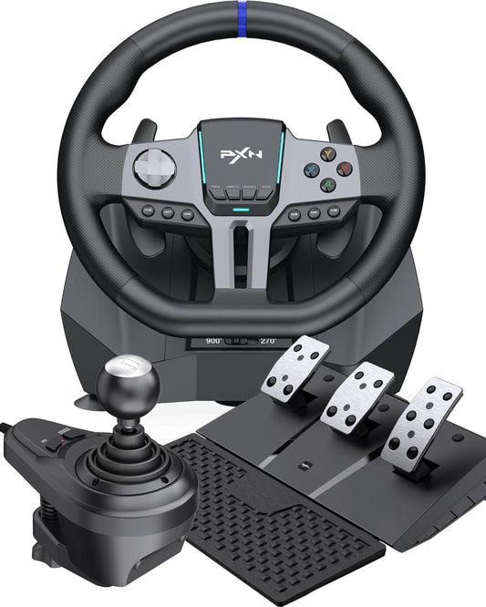 Gaming Stuurwiel – Racestuur – Simulatierace Stuur – Racecontroller – Stuurwiel Met Pedalen – Instelbare 270° & 900° Stuurhoek – Trillingsfeedback Met Dubbele Motoren