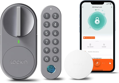 Lockin Smartes Türschloss G30 mit Keypad Pro, WLAN & App-Steuerung, Auto-Lock, Alexa- & Google-kompatibel, keyless Entry elektronisches türschloss, Fingerprint, Zutrittscode, Grau
