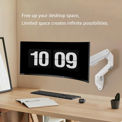 BEWISER Luxueuze Heavy Duty Monitorarm 145 cm, Premium Wandbevestiging voor 34-57 inch Scherm, Ondersteunt tot 20 kg, Ultrawide 49 inch Monitorarm Wandbevestiging, Wit