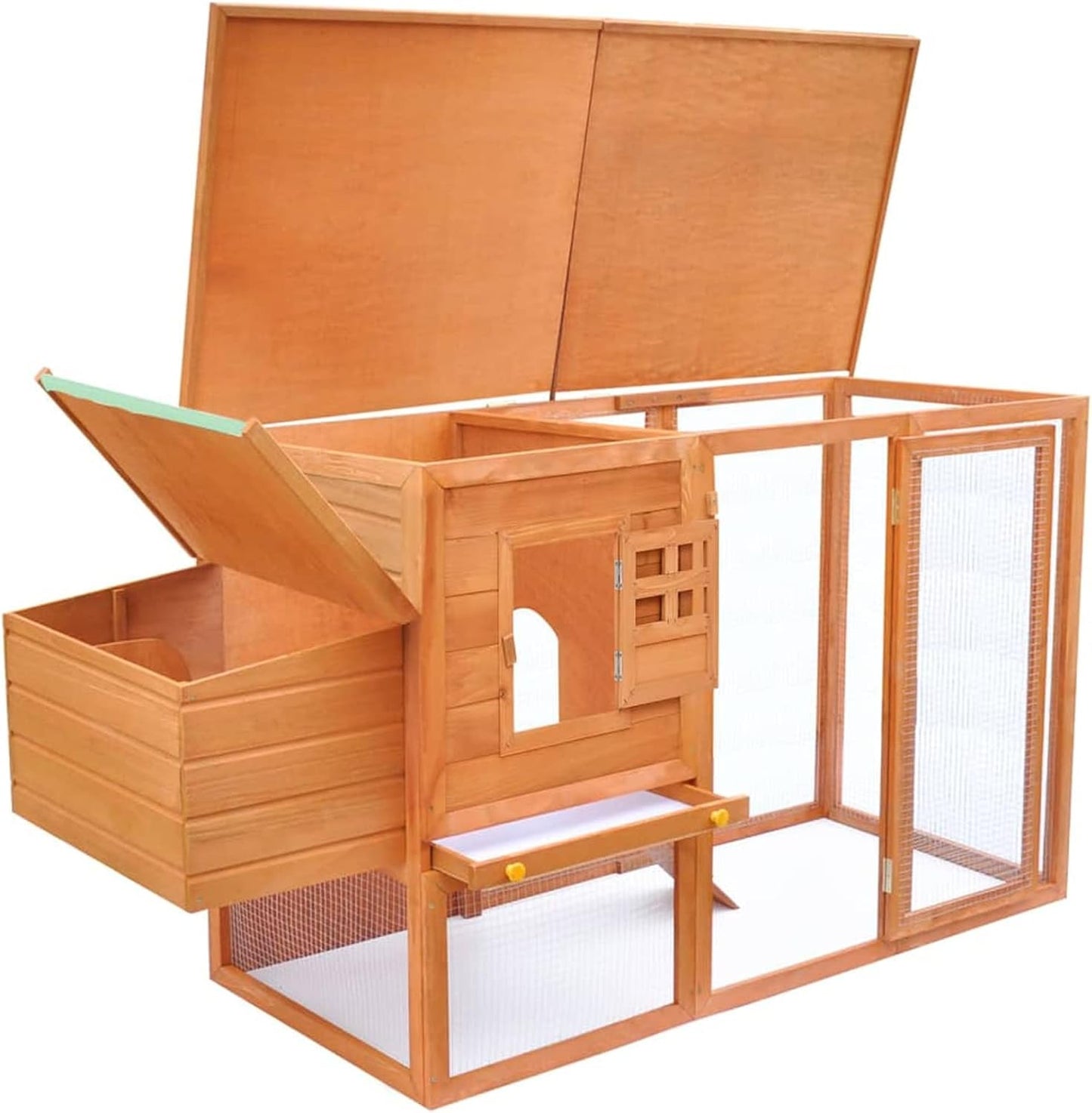 ZEYUAN Chicken Coop with 1 Laying Nest, Rabbit Hutch, Legends for Chickens, Chicken House, Wood - QUORE