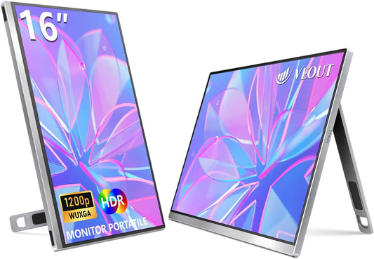 16 Inch Portable Monitor, 1920 x 1200P IPS Laptop Monitor with USB-C, Freesync HDMI Gaming Monitor with Kickstand, Available in Four Colors, 0.3 Inch Ultra Thin for Travel and Office Use - QUORE
