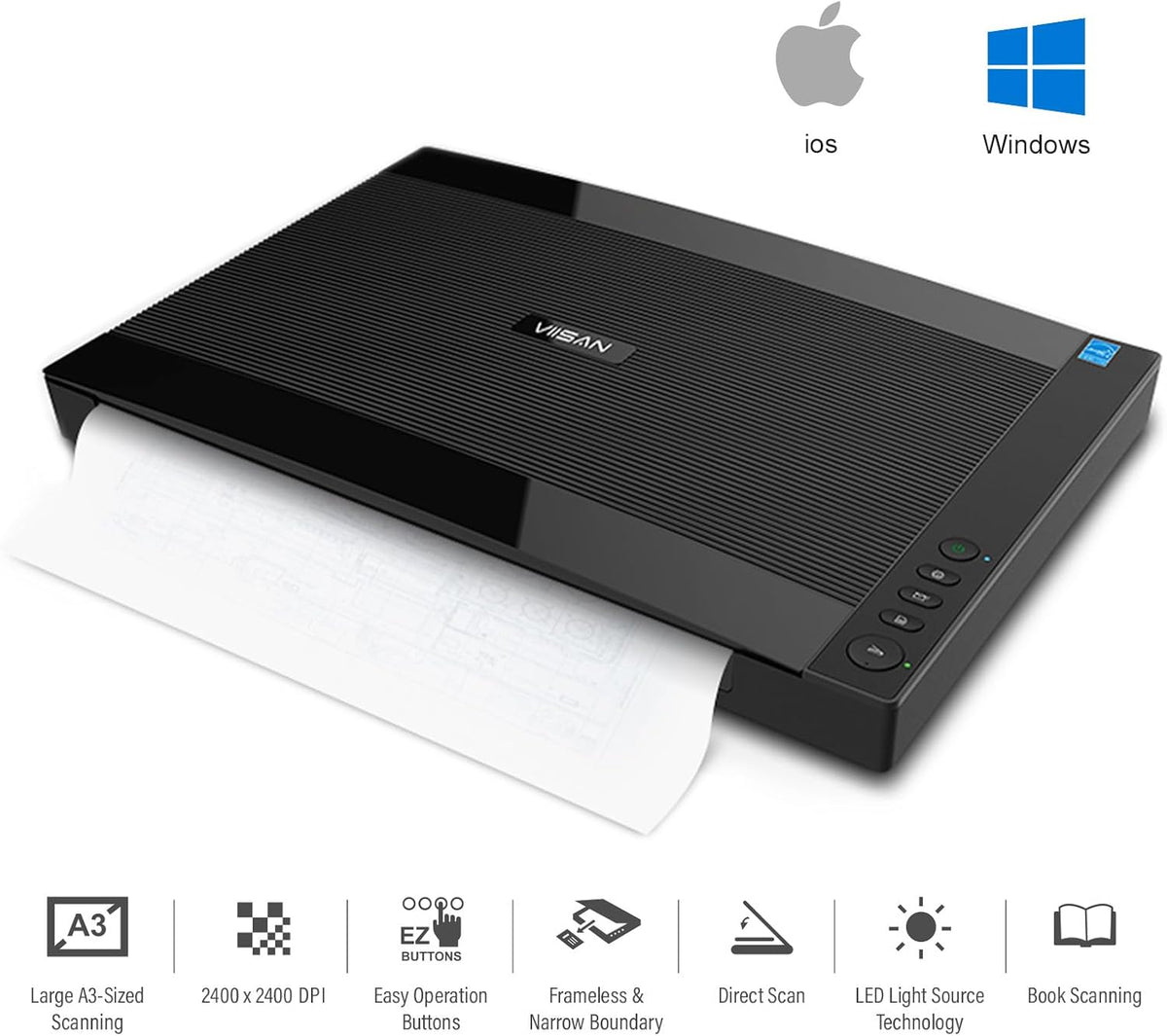 Viisan VF 3240, flatbedscanner DIN-A3. Max. resolutie 2400x2400 DPI. Software voor beeldbewerking en tekstherkenning. High-speed scannen.