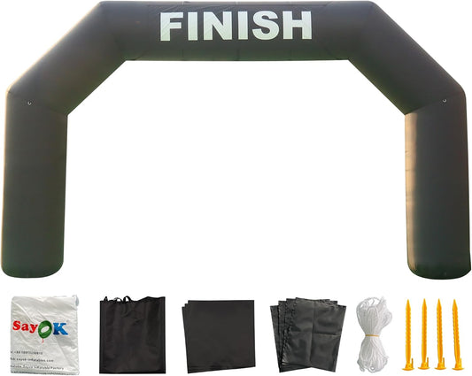 SAYOK Opblaasbare boog voor buiten, opblaasbare boog Archway Start opblaasbare aankomstlijn, banner, raceboog met beluchter voor reclameevenementen (zwart, 6 m)