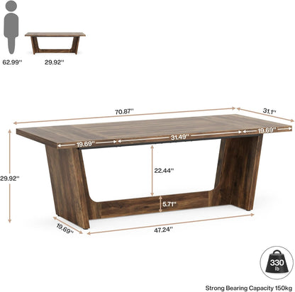 Tribesigns Computer Desk 180 cm - Large Home Desk with Solid Wood Base Industrial Writing Table Wood Work Cabinet Brown