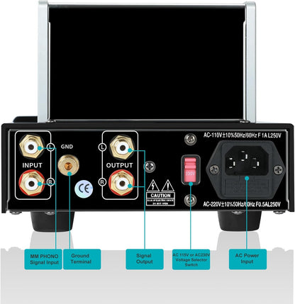 YAQIN MS-23B MM Phono buisversterker, platenspeler voorversterker met buisvoorversterker, compatibel met vinylplatenspelers (RIAA), met premium componenten voor superieure akoestische prestaties