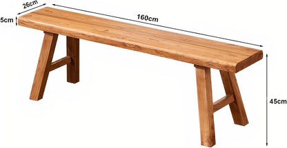 Massief houten bank van 160 cm, rustieke zitbank van natuurlijk hout, stabiele houten bank voor hal, eetkamer of slaapkamer