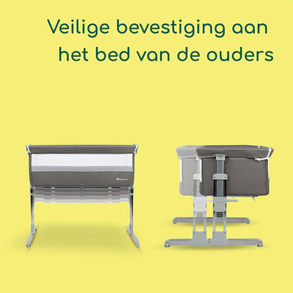 Bebeconfort Calidoo, 2-in-1 Baby Co-sleeper & Aanschuifbedje, 0 - 6 Maanden (0 - 9 kg), Verstelbaar, 5 Hoogtestanden, Groot Gewatterd Matras, Meshstof Zijkanten, Inklapbare Zijkant, Grey Mist