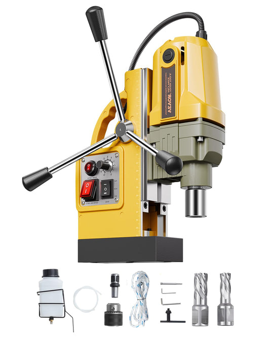 VEVOR Magnetic Drill 1200 W Motor Magnetic Electric 12500 N Drill Diameter 40 mm Drill with 2 Drill Points Variable Speed for Metal Surfaces, Yellow - QUORE