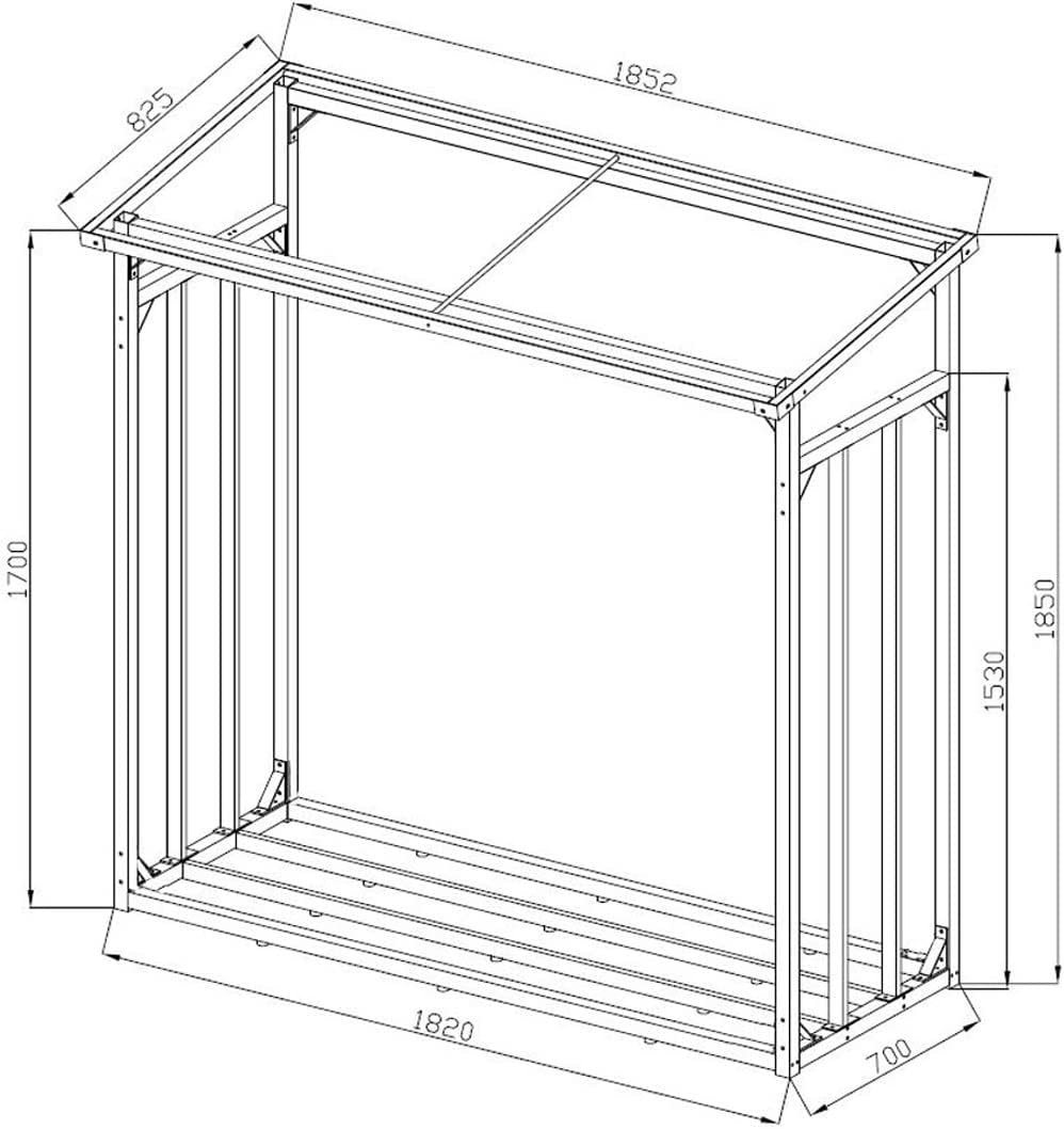 QUICK STAR Metalen brandhoutrek antraciet XXL 185 x 70 x 185 cm Tuin brandhoutopslag 2,3 m3 Brandhoutopslag stapelhulp buiten