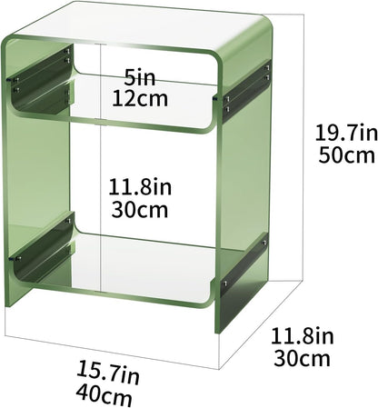 Acryl bijzettafel platenspeler tafel met opbergplank duidelijk bijzettafel nachtkastje (15,7 x 19,7 x 11,8) (groen)