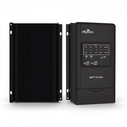 Offgridtec® MPPT Pro Duo laadregelaar 30A 12V 24V voor twee batterijcircuits. App beschikbaar voor Android.