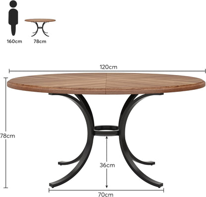 Ronde Eettafel – Ronde Tafel – Eettafel Rond – Keukentafel Rond – Tafel 120 cm – Voor 4-6 Personen – Stijlvol Houtfineer – Stevig Stalen Onderstel - QUORE