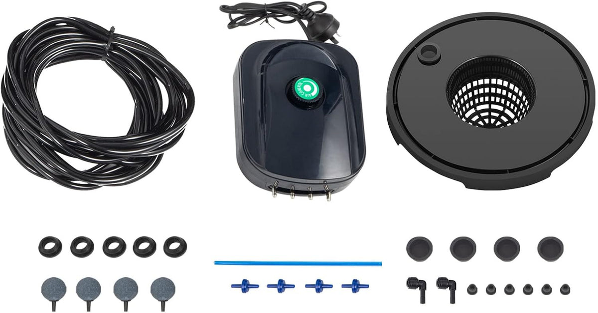 Hydrocultuur Systeem – Diepe Watercultuur – Kweekemmer Set – Kweekkit – DWC Kweekset – 4 Emmers 23L PP – 8W Luchtpomp Met Waterniveau-indicator