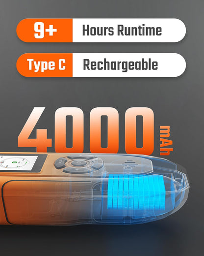 TopTes PT-990 Oplaadbare gaslekdetector met 28 cm flexibele sonde, detectiebereik 0-10.000 ppm, gegevensregistratie en 3 alarmsoorten, gasmelder voor propaan, methaan voor industrie, oranje