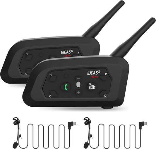 EJEAS V6C 2 stuks professionele voetbal scheidsrechter Bluetooth-intercom, 1200 m, voor 2 personen in duplex voor voetbal- en handbalscheidsrechters