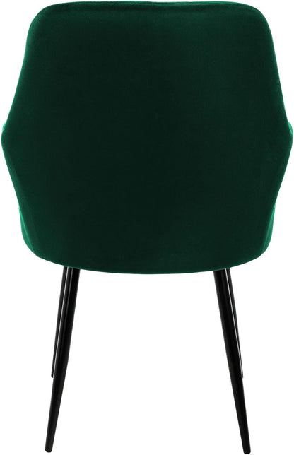 ML-Design Dining Chairs Set of 2 Dining Chairs with Backrest and Armrests, Dark Green,Velvet Seat,Upholstered,Black Metal Legs,Kitchen Chair Living Room Chair Upholstered Chair Recliner
