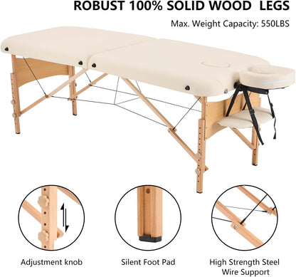 Massagetafel – Massagebed – Behandeltafel – Wimperbed – Tattoobed – Beige – Opvouwbaar – 70 Cm Breed