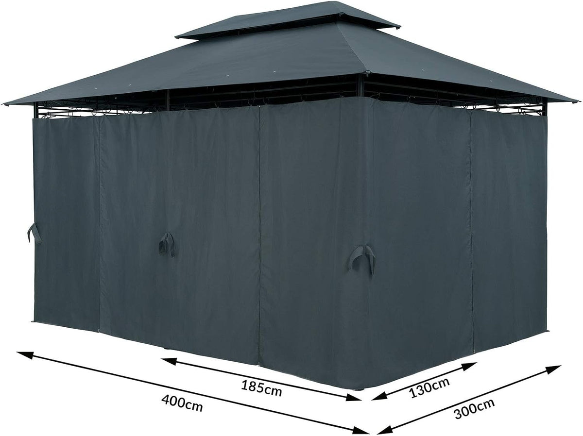 Casaria Pavilion Topas 3x4m Metal Water Repellent UV Protection 50+ with Side Panels Garden Pavilion Luxury Modern Anthracite - QUORE