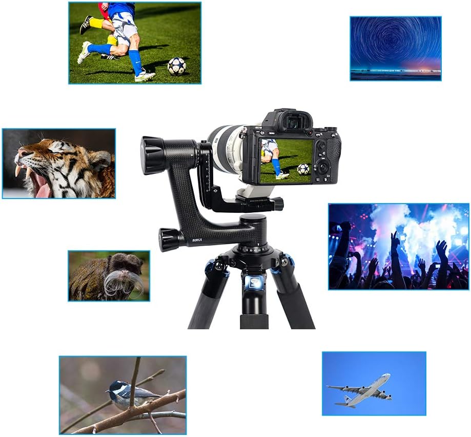 SIRUI PH-10 Carbon Gimbal Statiefhoofd Zware Duty, 15kg Draagvermogen, 360° Panorama, met Arca-Swiss Snelwisselplaat voor Camera en Telelens