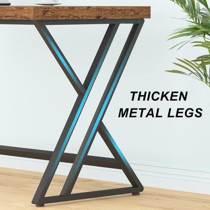 LVB Rustiek computerbureau, metalen houten bureau voor thuiskantoor, industrieel eenvoudig studiebureau voor schrijfwerk, houten student gaming computer pc-tafel met opbergruimte voor slaapkamer, 140