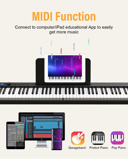 Opvouwbare 88-Toetsen Piano Toetsenbord – Keyboard – Digitale Piano – Elektrische Piano – Draagbare Piano – Semi-Gewogen Toetsen, Bluetooth & MIDI, Inclusief Sustainpedaal