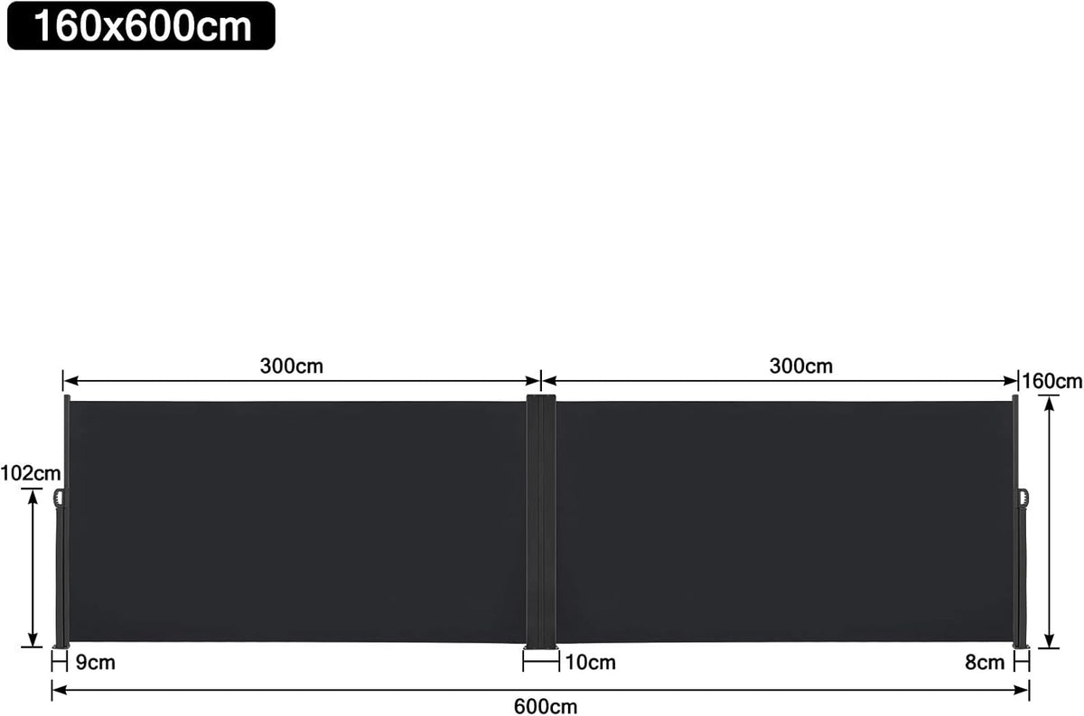 Dubbelzijdige Zijrolluik – Privacy Scherm – Zonwering – Windscherm – Terrasrolgordijn – UV-Beschermend – 1,6x6 Meter – 100% Polyester Met PU-Coating
