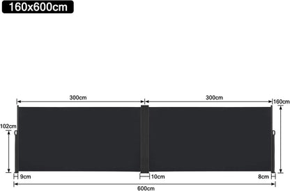 Dubbelzijdige Zijrolluik – Privacy Scherm – Zonwering – Windscherm – Terrasrolgordijn – UV-Beschermend – 1,6x6 Meter – 100% Polyester Met PU-Coating