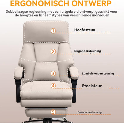Ergonomische Bureaustoel – Bureaustoel Verstelbaar – Directiestoel – Computerstoel – Werkstoel – Hoogwaardige Kunstleren Bekleding – Uitschuifbare Voetensteun – Max. 150 kg Draagvermogen