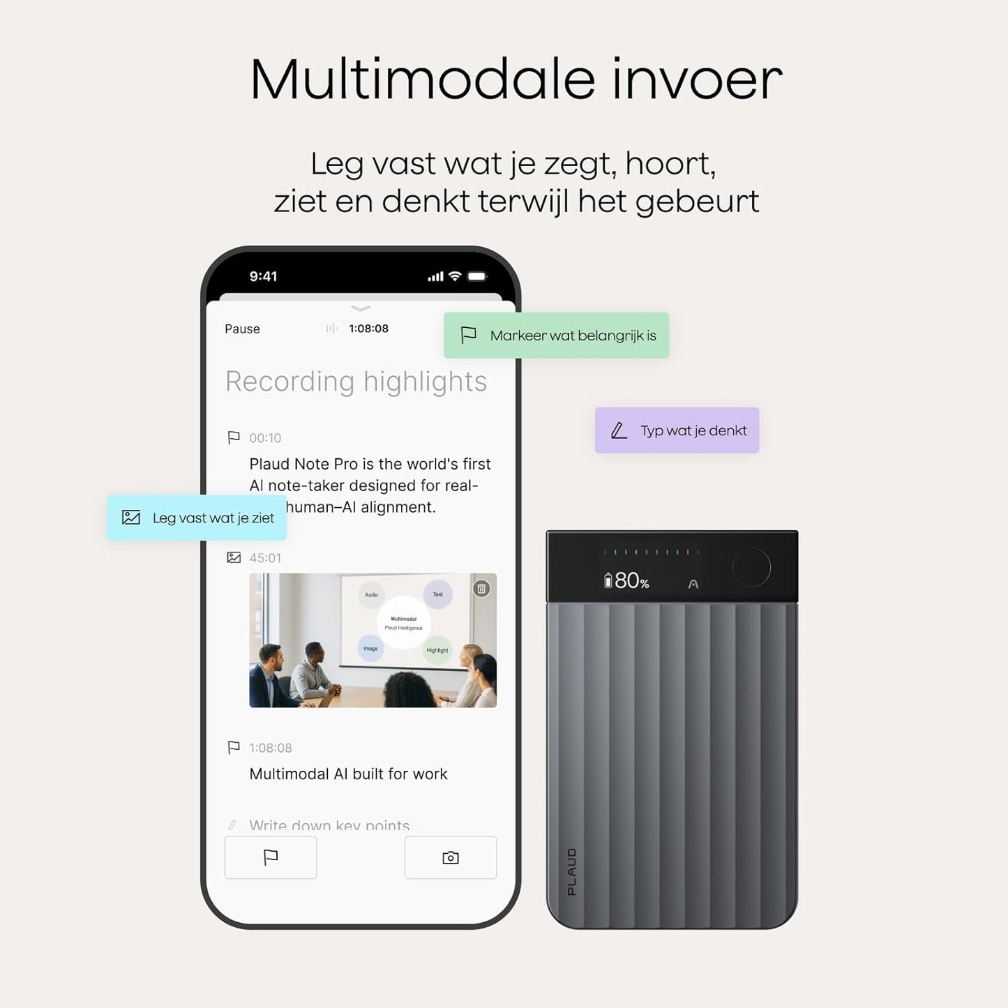 Digitale AI Spraakrecorder – Dictafoon – Audiorecorder – Voice Recorder – Geluidsrecorder – Met Magnetische Hoes – AI-Transcriptie In 112 Talen – Tot 50 Uur Opname