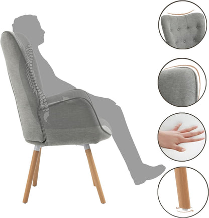 MEUBLE COSY Leunstoelen, relaxstoel, armleunstoel stoel, eenpersoonsbank met gestoffeerde en houten poten voor woonkamer slaapkamer kantoor Vanity, stof, grijs, 68x50x106cm