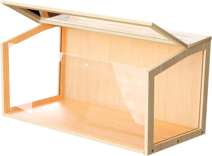 BingoPaw Hamsterkooi, hout, kooi voor kleine dieren, knaagdierenkooi, muizenkooi met inklapbaar deksel, 80 x 40 x 40 cm, naturel