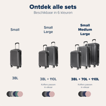 TRVLMORE Kofferset - 3 Delig - 38L Handbagage + 110L Ruimbagage - Lichtgewicht - Trolley - Reiskoffer Set - Donkergrijs