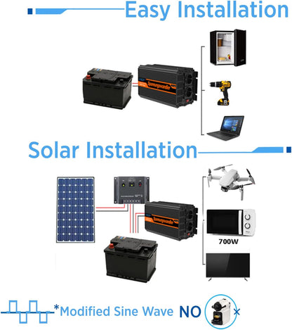 Edecoa omvormer 2000 W, spanningstransformator, 12 V/230 V, met nieuwe afstandsbediening, 2 x USB en LCD-scherm voor zonnepaneel, auto, woonwagen
