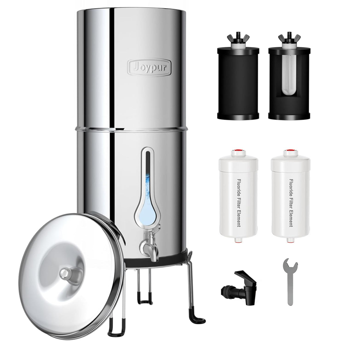 Waterfiltersysteem met druppelvormig kijkvenster, zwaartekracht, waterfilter, drinkwater met 4 filters, voor thuisgebruik, camper, reizen