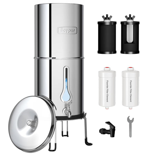 Waterfiltersysteem met druppelvormig kijkvenster, zwaartekracht, waterfilter, drinkwater met 4 filters, voor thuisgebruik, camper, reizen