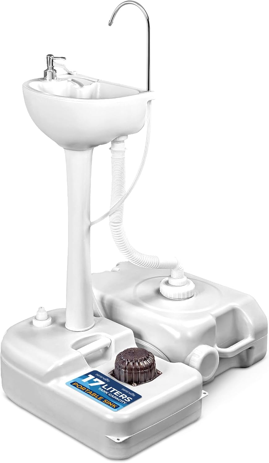 SereneLife Portable Camping Sink with Towel Holder & Soap Dispenser -Camping Sink- 17L Clean Water 24L Waste Tank- Hand Wash Bin for Outdoor Events, Work Venues, Camping- White - QUORE