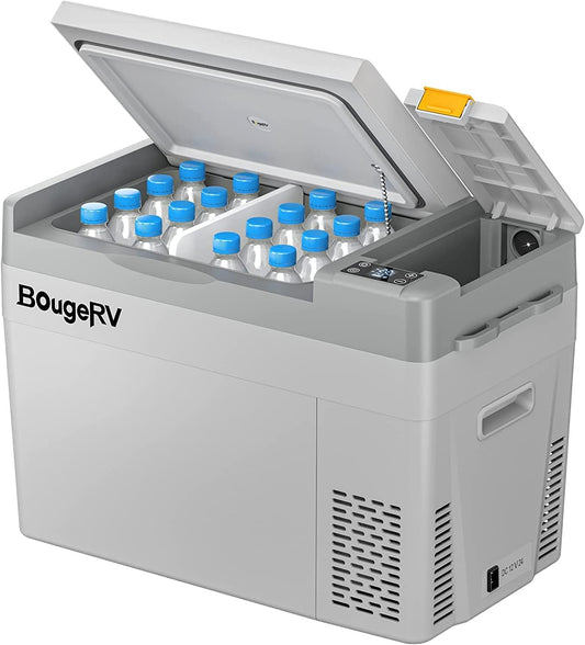 BougeRV CRPRO Compressor koelbox 12 V, 29 liter auto koelbox (-20 °C ~ 10 °C), 12/24 V DC & 110-240 V AC draagbare auto koelkast, 12 V koelkast, voor auto, camping, reizen, grijs