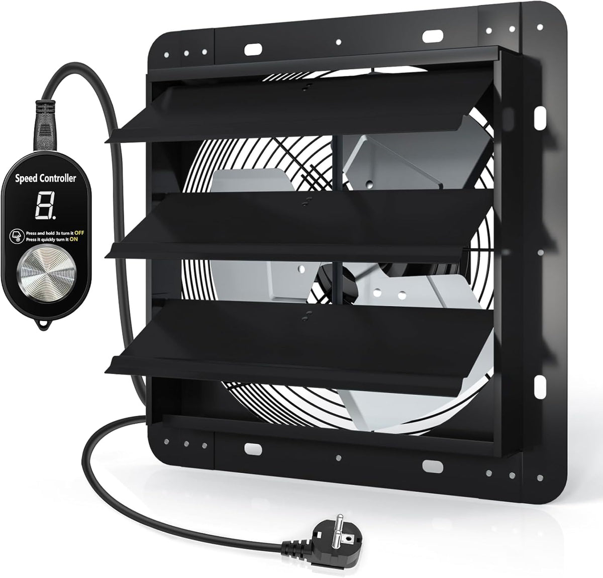 Regelbare afvoerventilator 300 mm – Shutterventilator – Wandventilator – Afzuigventilator – Ventilatieventilator – 1650 m³/u luchtverplaatsing – Verzinkt stalen frame met automatische kleppen