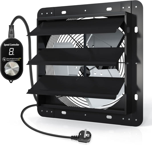 Regelbare afvoerventilator 300 mm – Shutterventilator – Wandventilator – Afzuigventilator – Ventilatieventilator – 1650 m³/u luchtverplaatsing – Verzinkt stalen frame met automatische kleppen